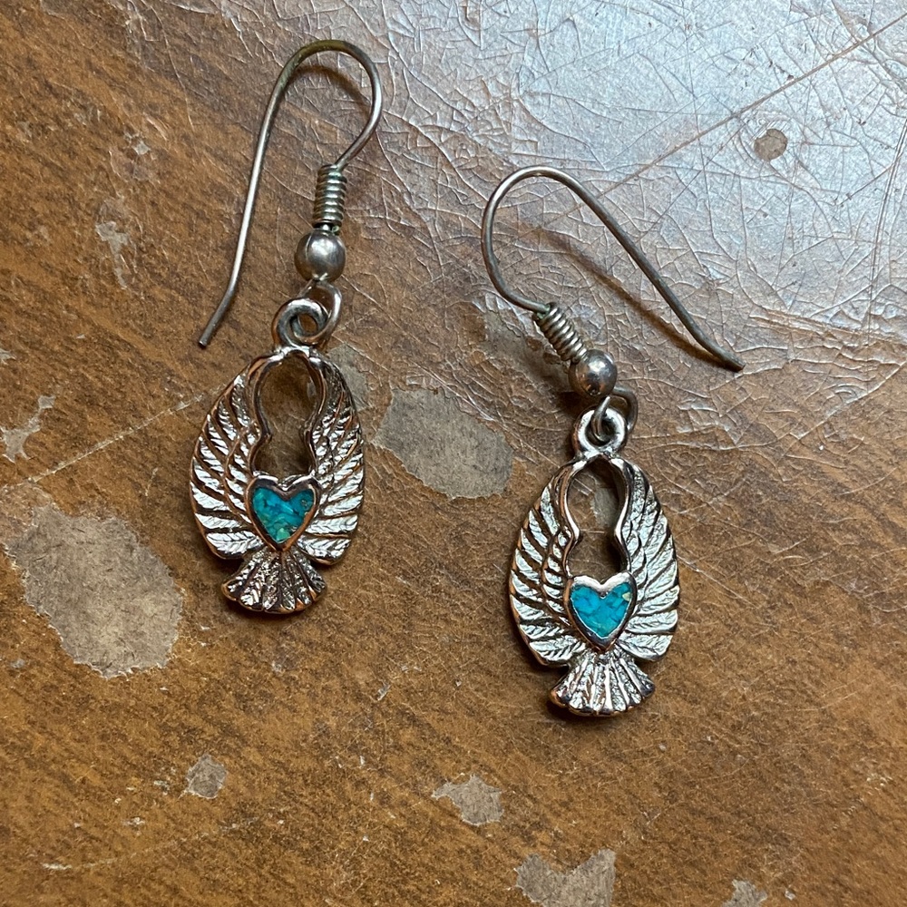 Silver and Turquoise Heart Earrings SW